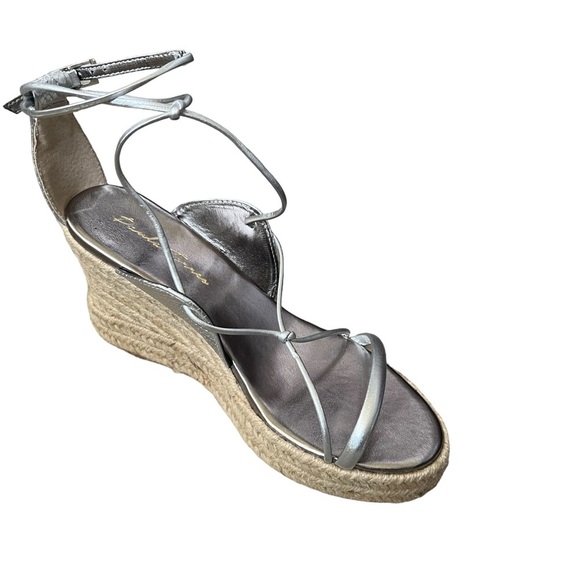 Paula Torres Metallic Espadrille Platform Wedge Sandal Silver Size 7 - Picture 5 of 13